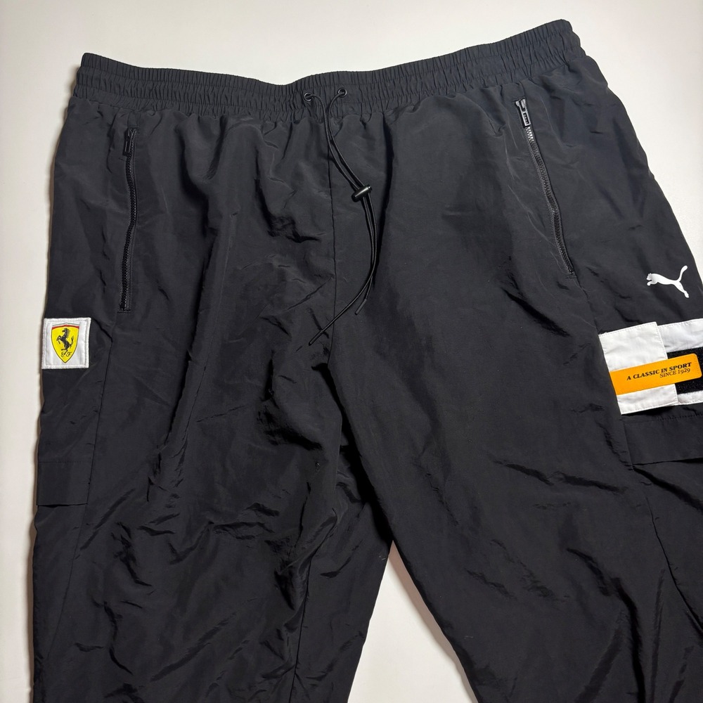 Puma Ferrari Scuderia Black Track Race Pants Joggers Mens XXL Cargo Zip Pockets